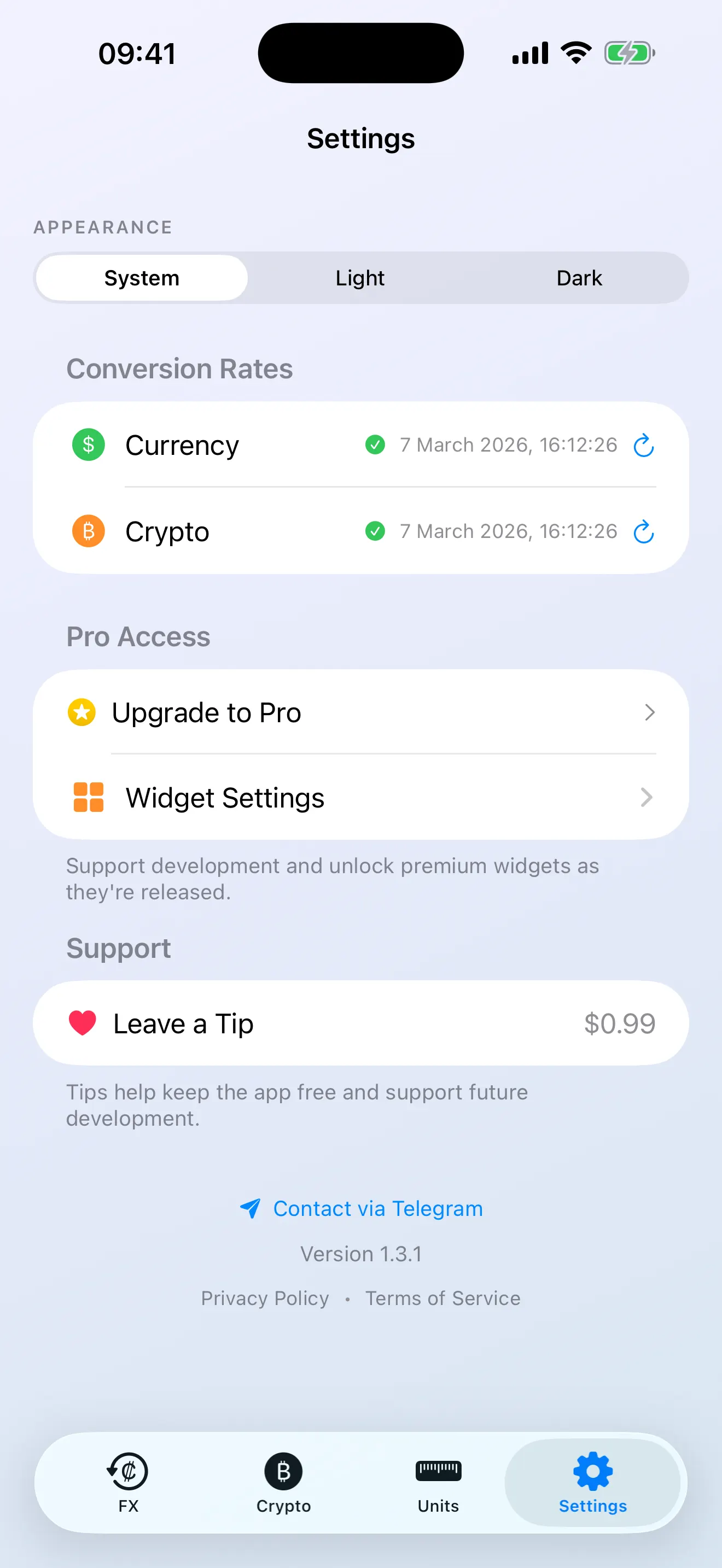 Settings and widget configuration on iPhone